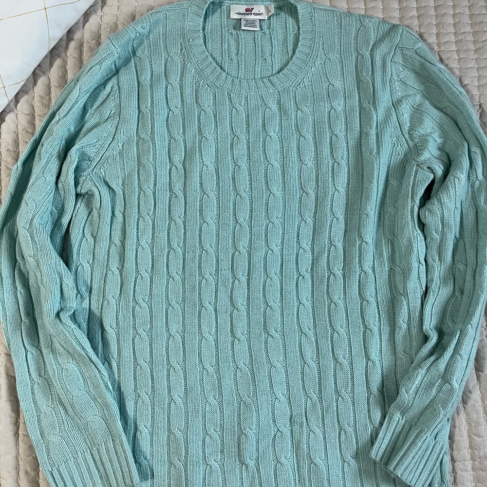 Vineyard Vines Wool Women's Cable Knit Sweater - Light Blue